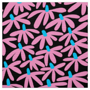 Stilvolle Blume - Rosa, Sky Blue und Black Stoff