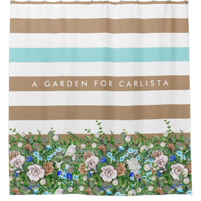 Stilvolle Blume und Streifen aus Tan und Aqua Duschvorhang (Vorderseite)