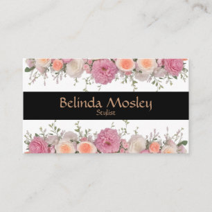 Stilvolle Blumen Bouquet Pink Peach Blooms Visitenkarte