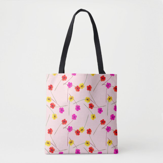 Stilvolle Blumenmuster mit rosa Wildblumen Tasche (Vorderseite)