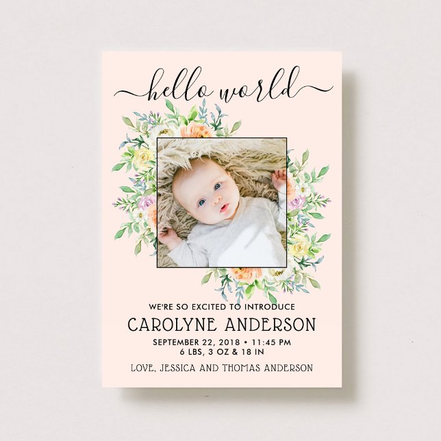 Stilvolle Blumenrahmen-Foto-Geburtserklärung Ankündigung (Von Creator hochgeladen)