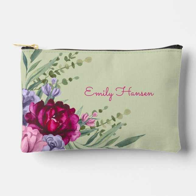 Stilvolle Blumenschrift Individuelle Name Bridesma Zubehörtasche (Vorderseite)