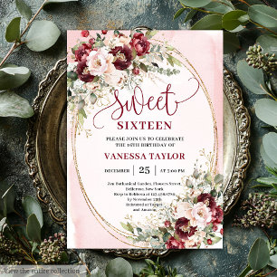 Stilvolle Blush-Burgunder-Blumen-Sweet-Sixteen-Ein Einladung