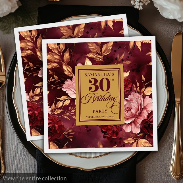 Stilvolle Blush Burgundy Gold 30. Geburtstag Napki Serviette (Stylish Blush Burgundy Gold 30th Birthday Napkins )