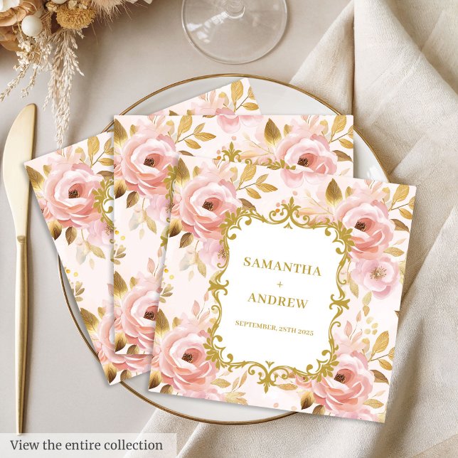 Stilvolle Blush Gold Wedding Party Napkins Serviette (Stylish Blush Gold Wedding Party Napkins)