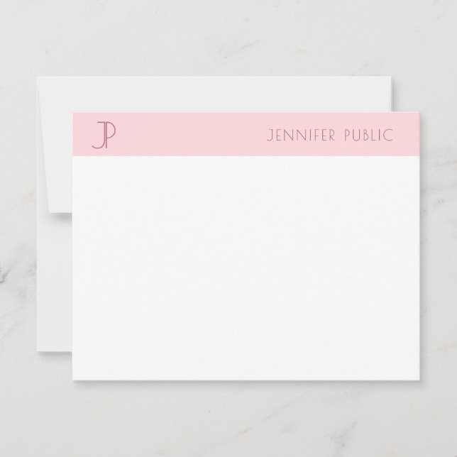 Stilvolle Blush Pink Monogram Moderne Minimalistis Mitteilungskarte (Vorderseite)