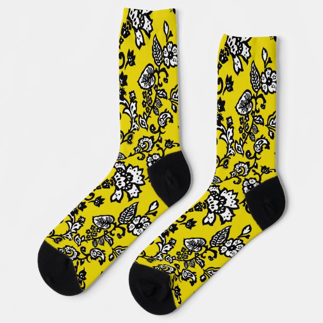 Stilvolle Blüte mit hellgelbem Hintergrund Socken (Linkes Detail)