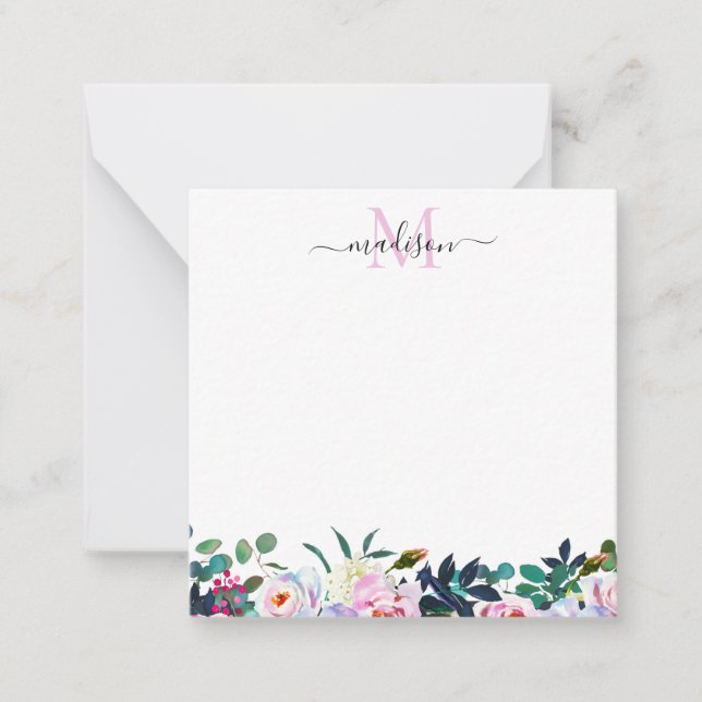 Stilvolle Blütenrot Rosa Weißes Peony Monogram nic Mitteilungskarte (Vorderseite)