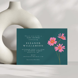 Stilvolle Boho Blume Rosa Aquamarine Blumendusche Einladung