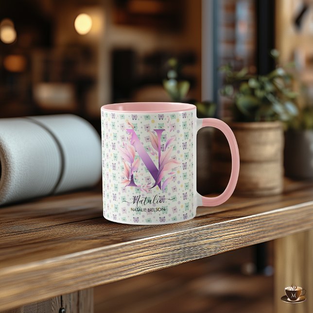 Stilvolle Boho Chic Floral Monogram Tasse - N (Von Creator hochgeladen)