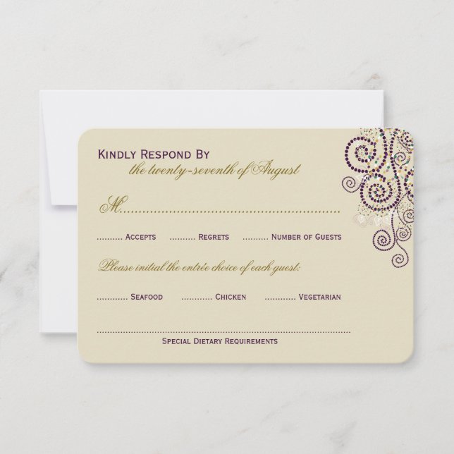 Stilvolle Boho Lila Spirals Wedding RSVP Card (Vorderseite)