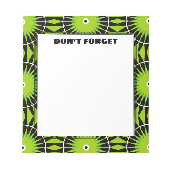 Stilvolle Boho Lime Green Pattern Vergessen Sie ni Notizblock (Vorderseite)