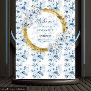 Stilvolle Boho-Pastell-Blau-Gold-Hochzeits-Foto-Re Wandteppich