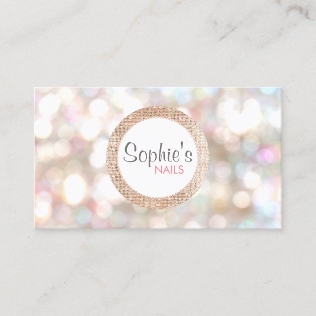 Stilvolle Bokeh und Rose Gold Sequin Nail Salon Visitenkarte (Vorderseite)
