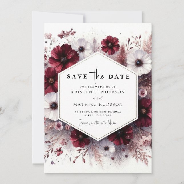 Stilvolle Botanische Hochzeit Save The Date (Vorderseite)
