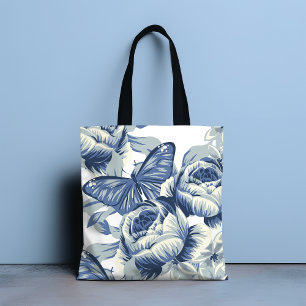 Stilvolle botanische Vintag Blue Peony-Blume Tasche
