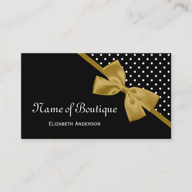 Stilvolle Boutique Polka Dots Elegant Gold Ribbon Visitenkarte (Vorderseite)