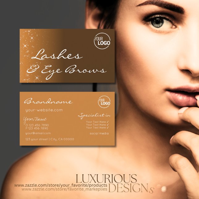 Stilvolle Braun-Beige mit Glitzer-Stars und Logos Visitenkarte (Von Creator hochgeladen)
