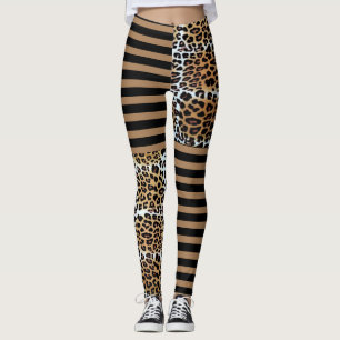 Stilvolle braune Leopard- und schwarz-braune Strei Leggings
