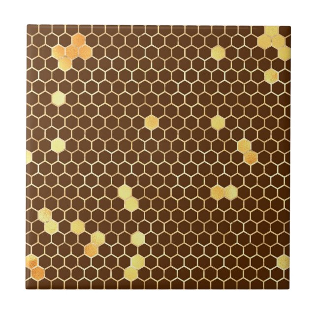 Stilvolle Brown Gold Honeycomb Fliese (Vorderseite)