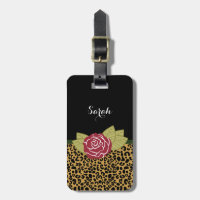 Stilvolle Brown-Goldleopard-Druck-Rote Rose und