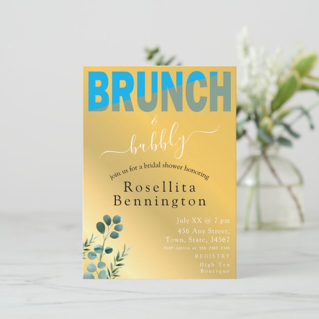 Stilvolle Brunch- und Bubbly-Brautparty Einladung (Stehend Vorderseite)