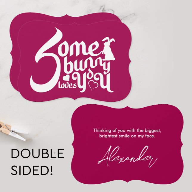Stilvolle Bunny Pun Liebe Magenta Weißes Typografi Karte (Von Creator hochgeladen)