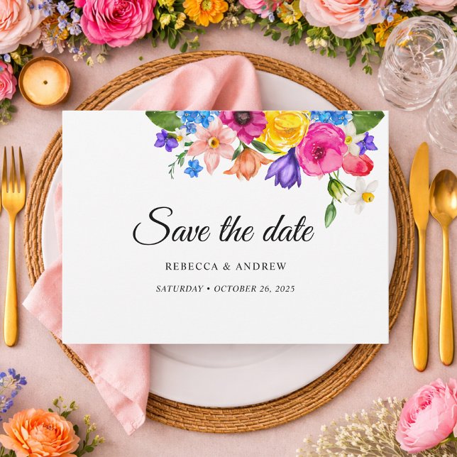 Stilvolle bunt helle Wildblumen Hochzeit Save The Date (Von Creator hochgeladen)