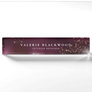 Stilvolle Burgund und Gold Glitzer Wasserfarbe Namensplakette