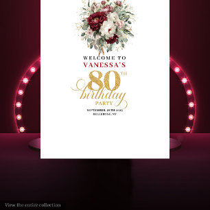 Stilvolle burgunderrote Blumenkulisse zum 80. Gebu Wandteppich