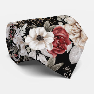 Stilvolle Burgundy Rose Black Floral Pattern Krawatte