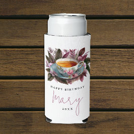 Stilvolle Burgundy Tea Party Floral Wasserfarbe Na Selters Dosenkühler