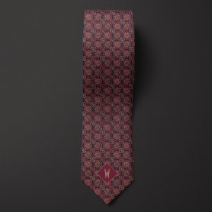 Stilvolle Burgundy und Gold Mandala Monogram Krawatte