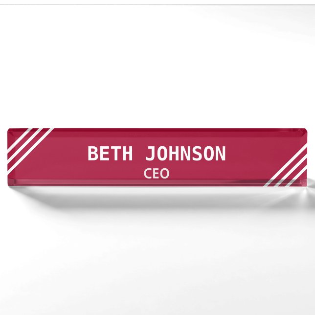 Stilvolle Burgundy und White Desk Name Plate Namensplakette (Vorderseite)