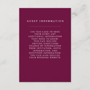 Stilvolle Burgundy Wedding Guest Information Card Begleitkarte