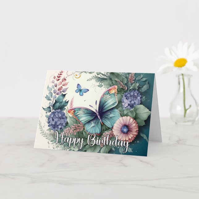 Stilvolle Butterfly Art Happy Birthday Karte (Kleine Pflanze)