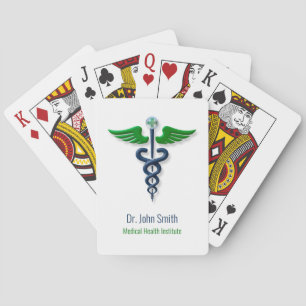Stilvolle Caduceus Green Wings Medical Cross Blue Spielkarten