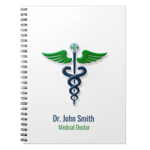 Stilvolle Caduceus Medical Green Wings Cross Blue Notizblock