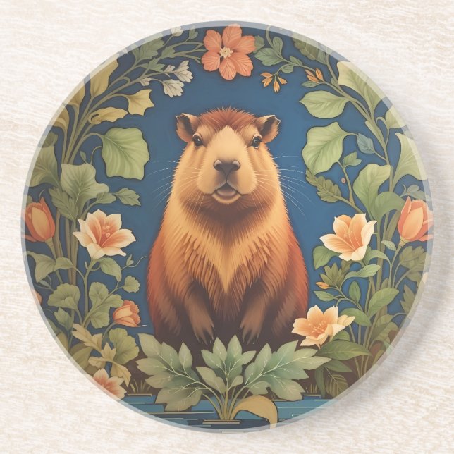 Stilvolle Capybara - Inspiriert von William Morris Getränkeuntersetzer (Vorne)