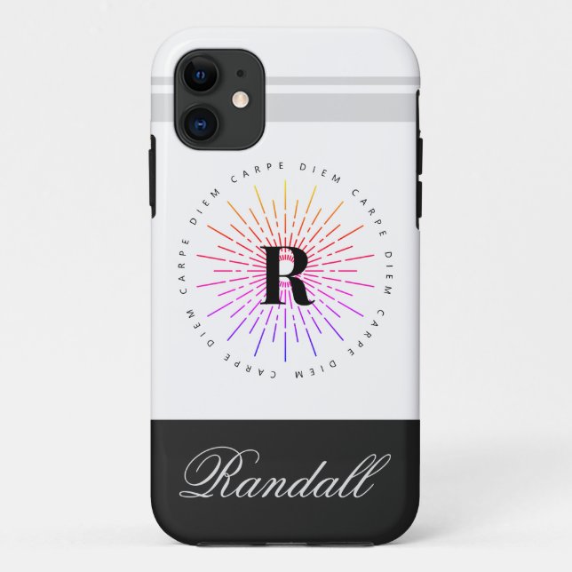 Stilvolle Carpe Diem Sun Symbol Monogram Name Case-Mate iPhone Hülle (Rückseite)