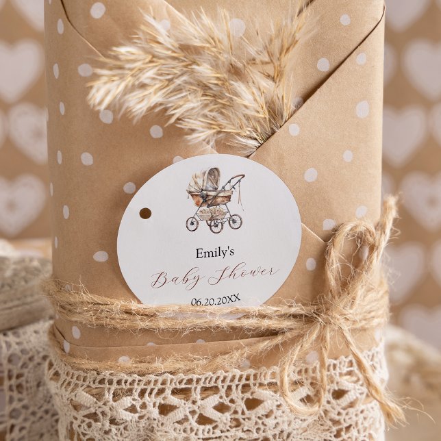 Stilvolle Carriage Blume Soft Pastel Baby Dusche Runder Aufkleber (Stylish Carriage Flowers Soft Pastel Baby Shower Classic Round Sticker
)