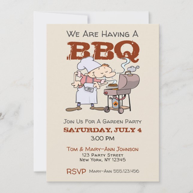 Stilvolle Cartoon Garden Party GRILLEN Einladung (Vorderseite)