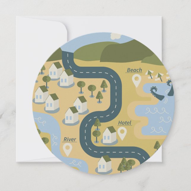 Stilvolle Cartoon Landschaft Reiseplan (Vorderseite)