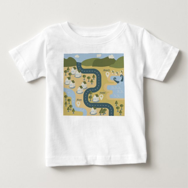 Stilvolle Cartoon Landschaft Reiseplan Baby T-shirt (Vorderseite)