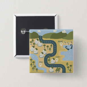 Stilvolle Cartoon Landschaft Reiseplan Button