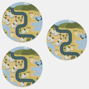 Stilvolle Cartoon Landschaft Reiseplan Etiketten
