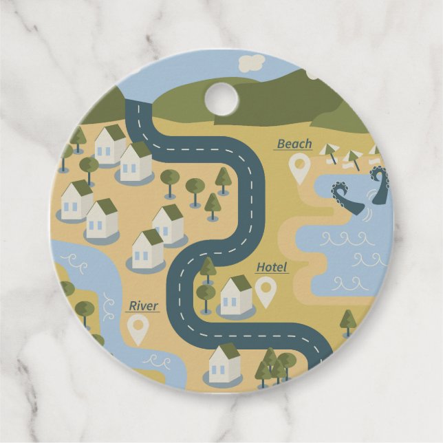 Stilvolle Cartoon Landschaft Reiseplan Geschenkanhänger (Vorderseite)