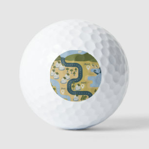 Stilvolle Cartoon Landschaft Reiseplan Golfball
