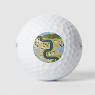 Stilvolle Cartoon Landschaft Reiseplan Golfball