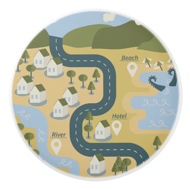 Stilvolle Cartoon Landschaft Reiseplan Keramikknauf (Vorderseite)